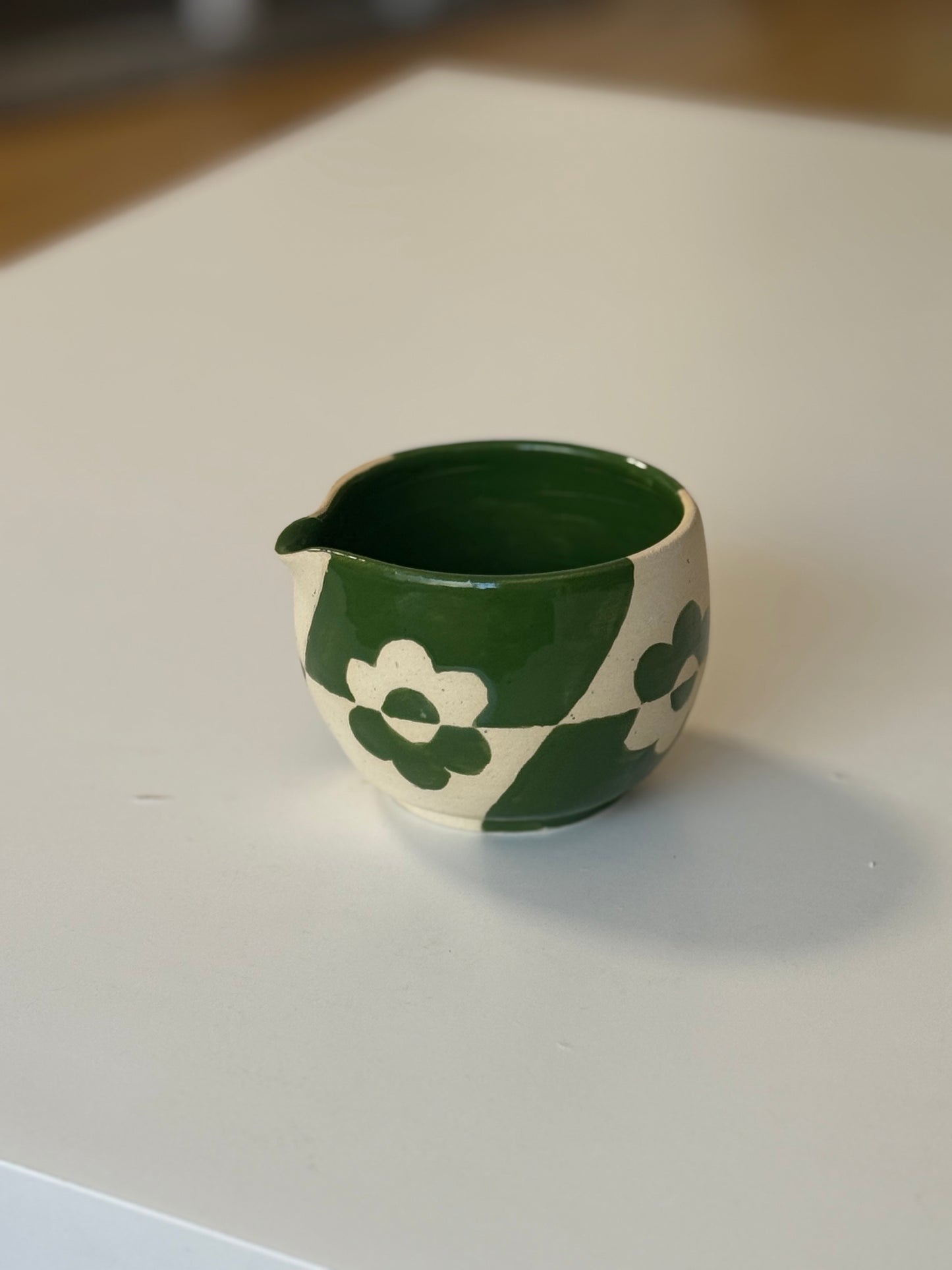 PRE-ORDER: Dark Green Flower Check Matcha Bowl
